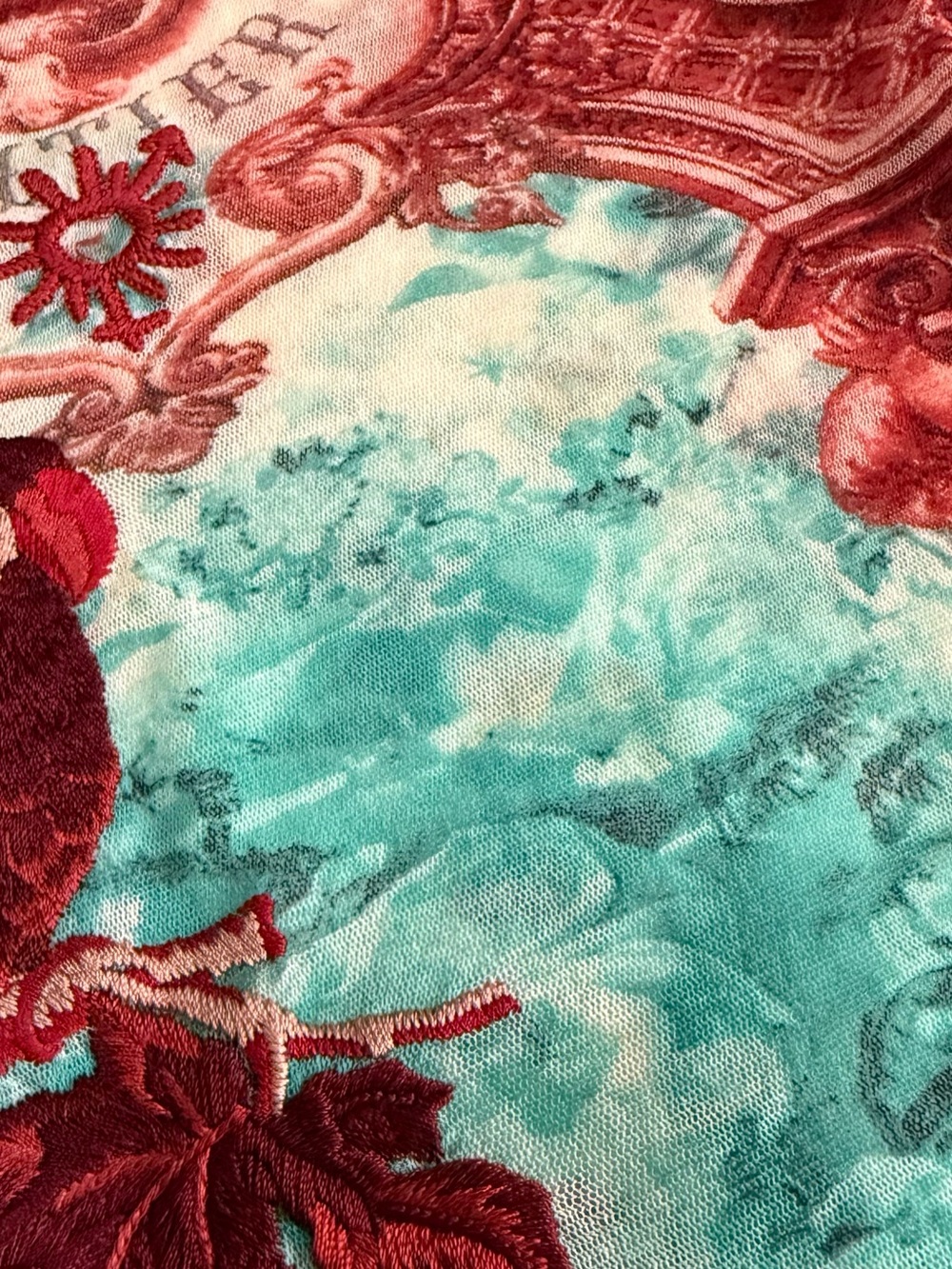 Rare Archive Jean Paul Gaultier Soleil Print Mesh Embroidered Long Sleeve Small - Picture 10 of 12